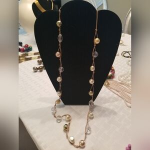 Champagne Color Pearls and Clear Beads on Necklace